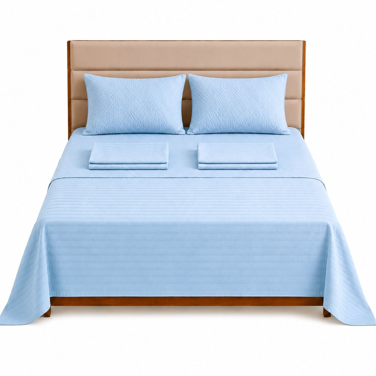 Combo Protector de Colchón y Juego de Sábanas Azul Celeste para Colchón Semidoble 120 X 190 Cm