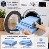 Combo Protector de Colchón y Juego de Sábanas Azul Celeste para Colchón Semidoble 120 X 190 Cm