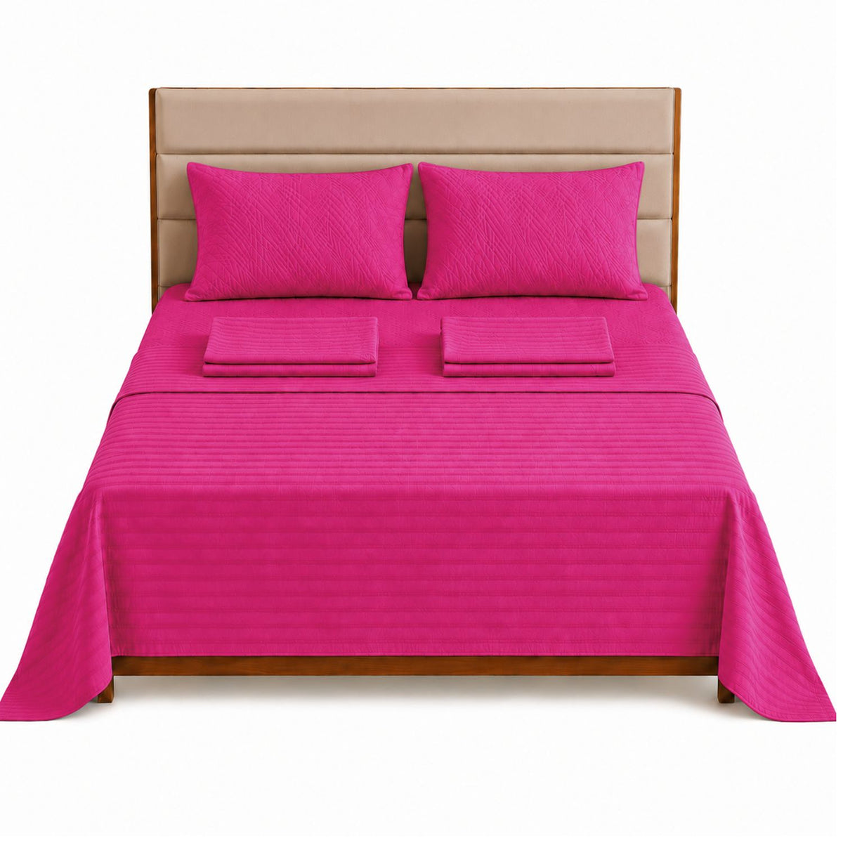 Combo Protector de Colchón y Juego de Sábanas Fucsia para Colchón Doble 140 X 190 Cm