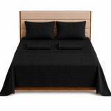 Combo Protector de Colchón y Juego de Sábanas Negro para Colchón Doble 140 X 190 Cm