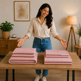 Combo Protector de Colchón y Juego de Sábanas Rosado para Colchón Doble 140 X 190 Cm
