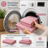 Combo Protector de Colchón y Juego de Sábanas Rosado para Colchón Doble 140 X 190 Cm