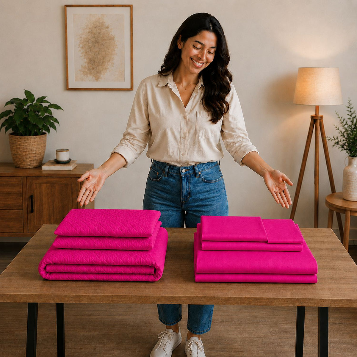 Combo Protector de Colchón y Juego de Sábanas Fucsia para Colchón Queen 160 X 190 Cm