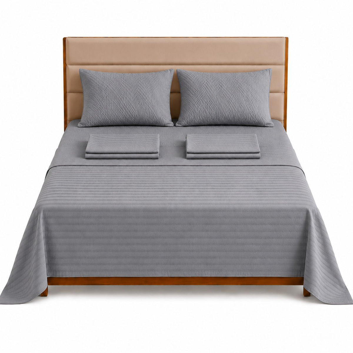 Combo Protector de Colchón y Juego de Sábanas Gris para Colchón Queen 160 X 190 Cm