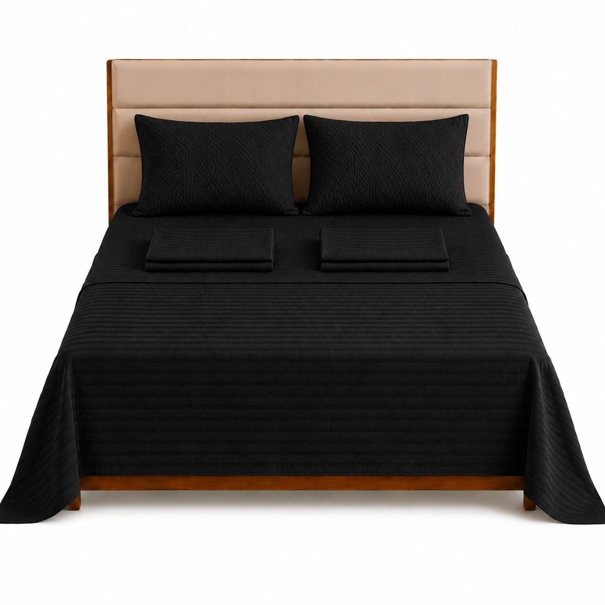Combo Protector de Colchón y Juego de Sábanas Negro para Colchón Queen 160 X 190 Cm