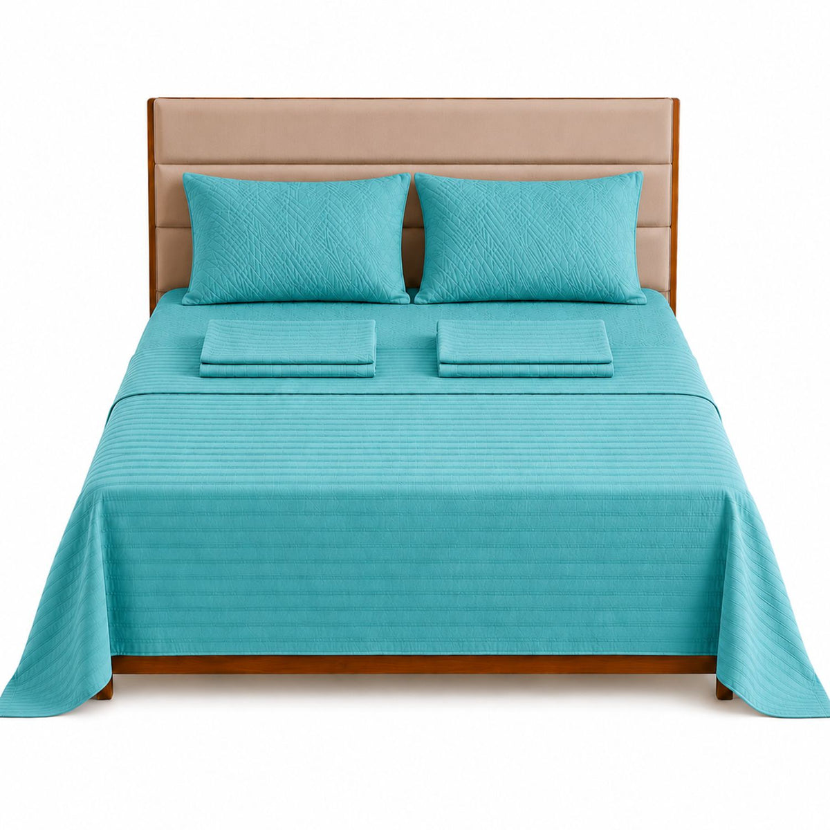 Combo Protector de Colchón y Juego de Sábanas Turquesa para Colchón Queen 160 X 190 Cm