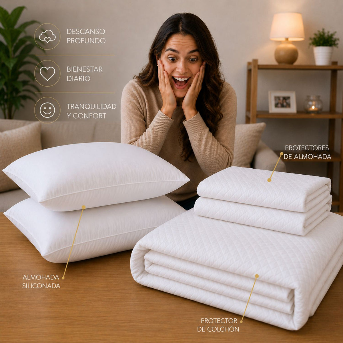 Combo Protector de Colchón y Almohadas Siliconada Blanco para Colchón Sencillo 100 X 190 Cm