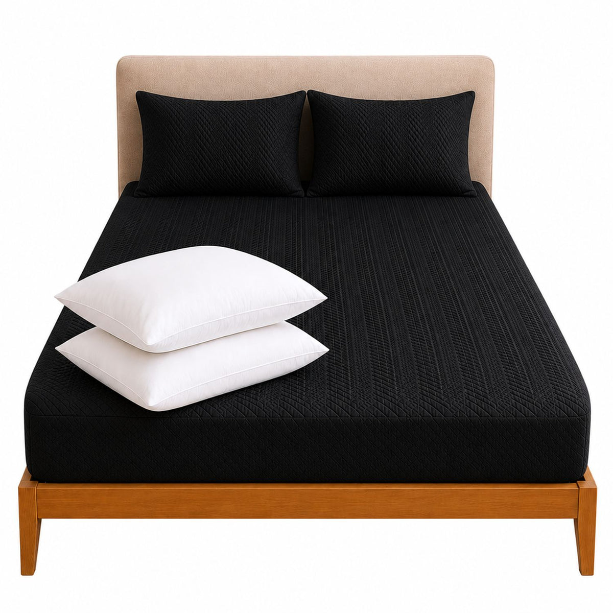 Combo Protector de Colchón y Almohadas Siliconada Negro para Colchón Doble 140 X 190 Cm