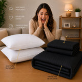 Combo Protector de Colchón y Almohadas Siliconada Negro para Colchón Doble 140 X 190 Cm