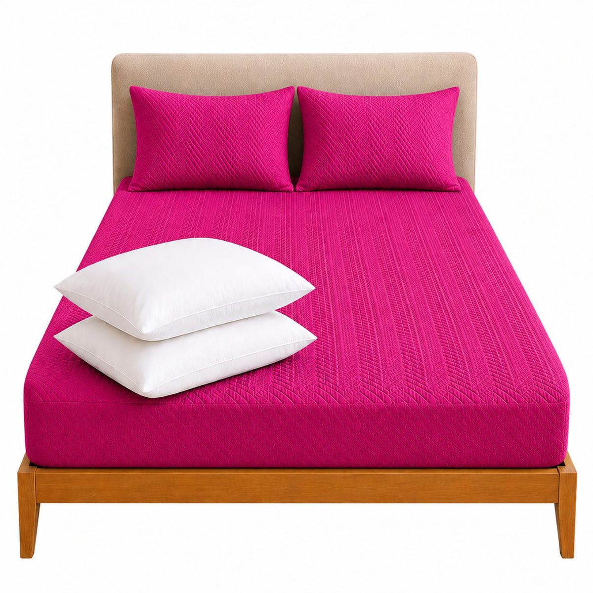 Combo Protector de Colchón y Almohadas Siliconada Fucsia para Colchón Queen 160 X 190 Cm