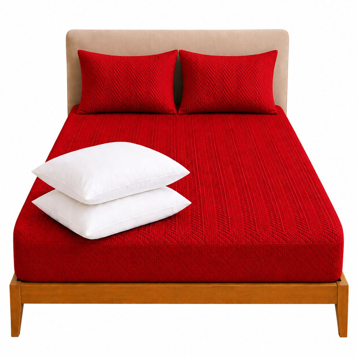 Combo Protector de Colchón y Almohadas Siliconada Rojo para Colchón Queen 160 X 190 Cm