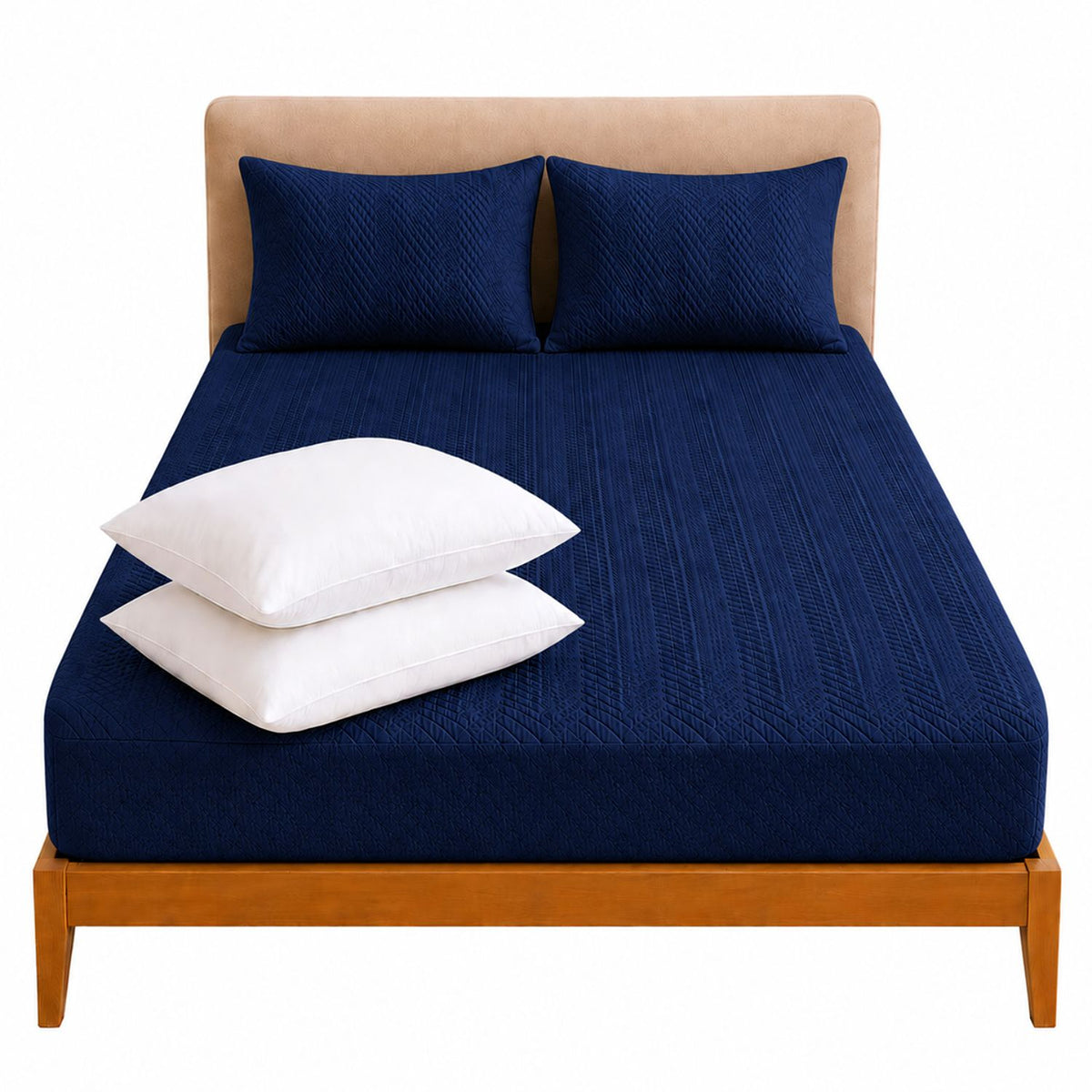 Combo Protector de Colchón y Almohadas Siliconada Azul para Colchón King 200 X 200 Cm