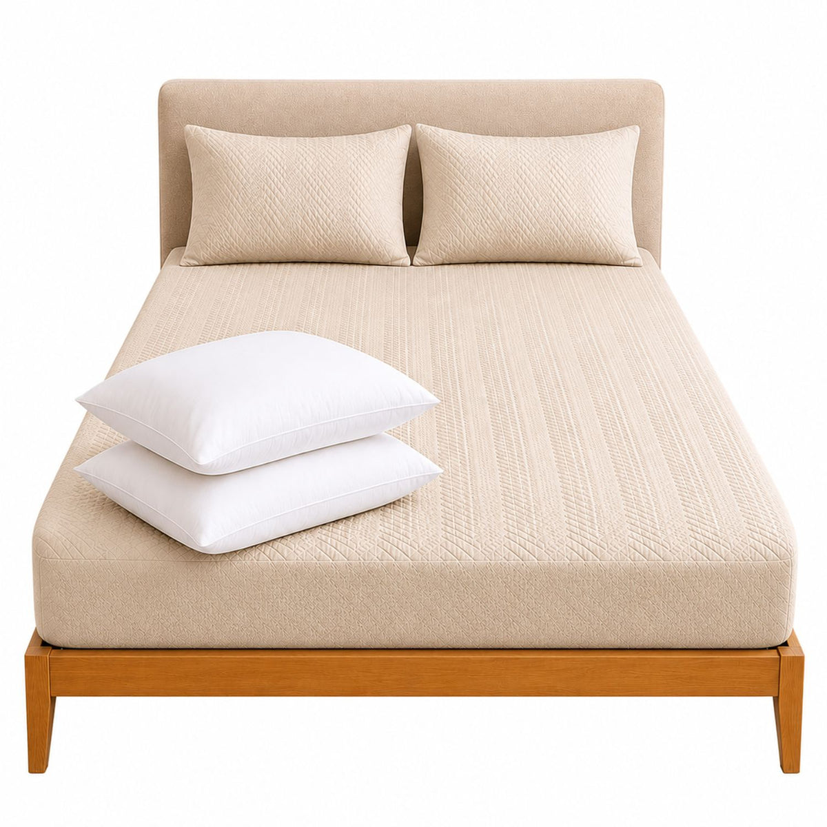 Combo Protector de Colchón y Almohadas Siliconada Beige para Colchón King 200 X 200 Cm