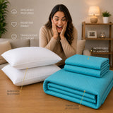 Combo Protector de Colchón y Almohadas Siliconada Turquesa para Colchón King 200 X 200 Cm