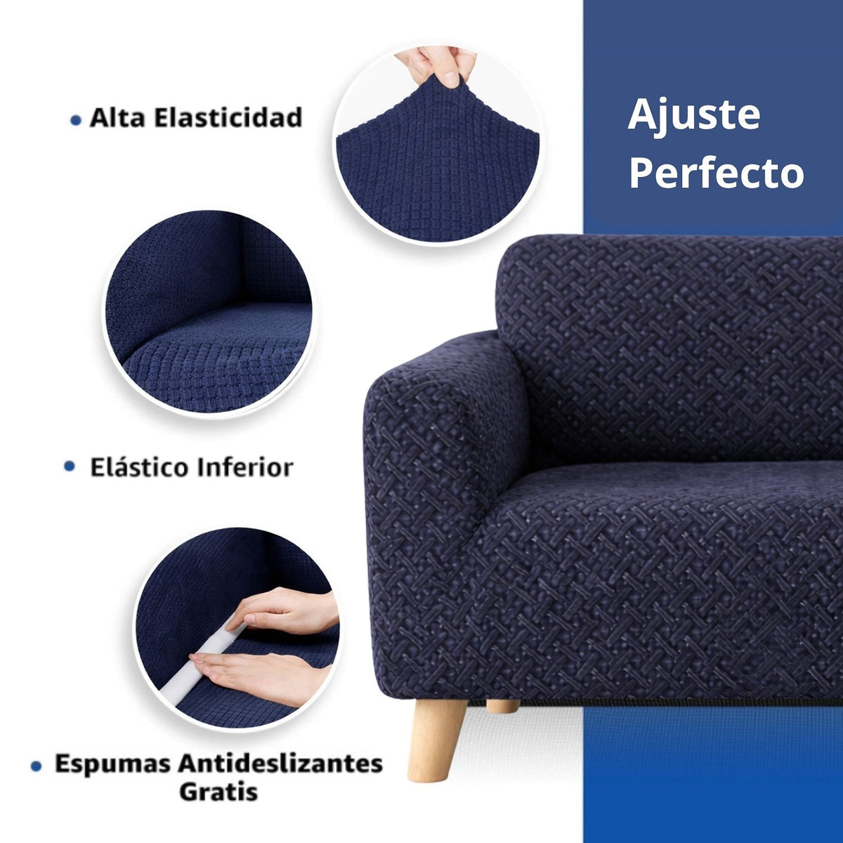 Protector de Sofá Elástico Azul 60x180cm Para Sofás de Un Puesto Doble Faz