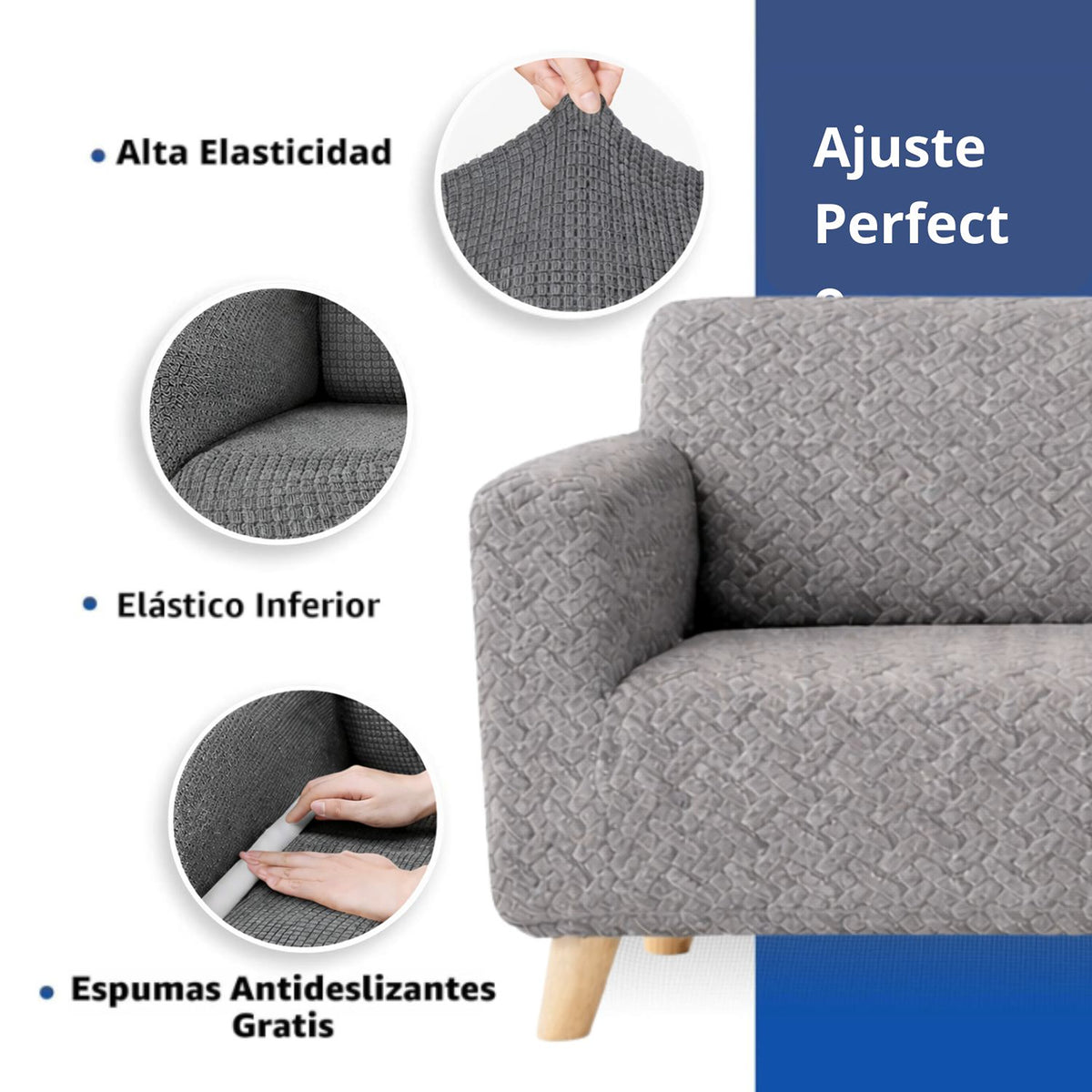 Protector de Sofá Elástico Gris 60x180cm Para Sofás de Un Puesto Doble Faz