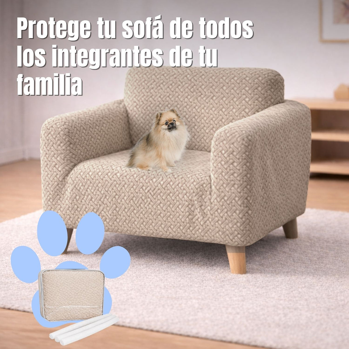 Protector de Sofá Elástico Beige 60x180cm Para Sofás de Un Puesto Doble Faz