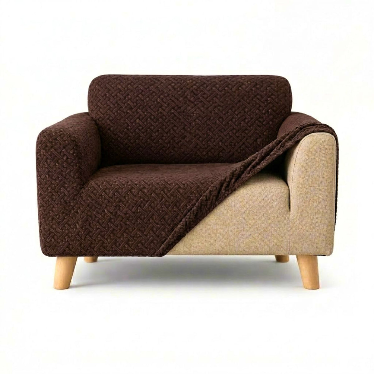 Protector de Sofá Elástico Cafe 60x180cm Para Sofás de Un Puesto Doble Faz