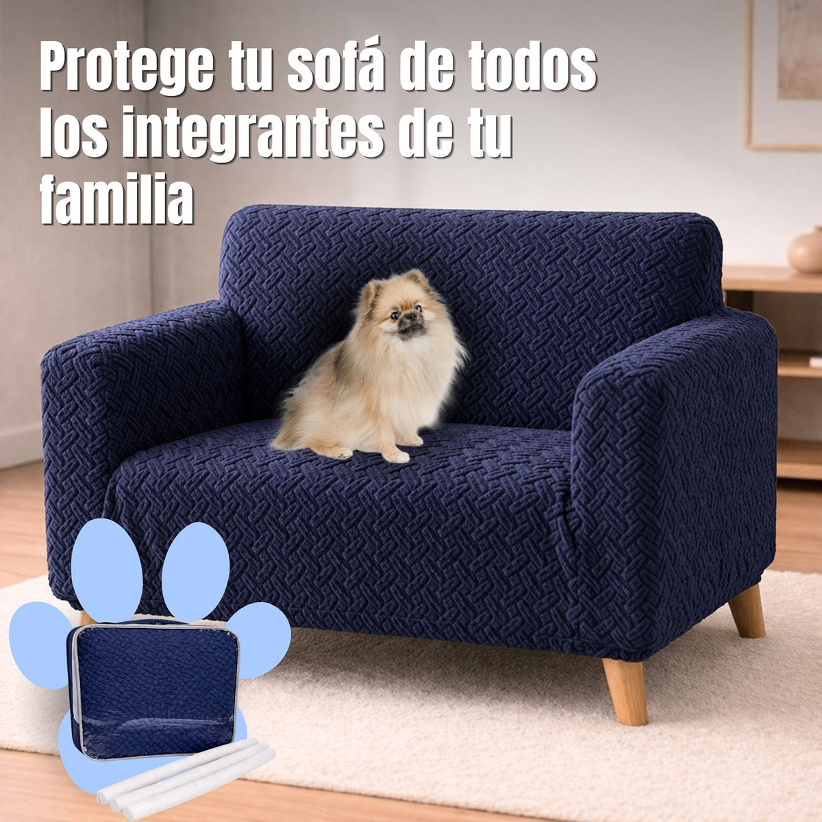Protector de Sofá Elástico Azul 120x180cm Para Sofás de Dos Puestos Doble Faz