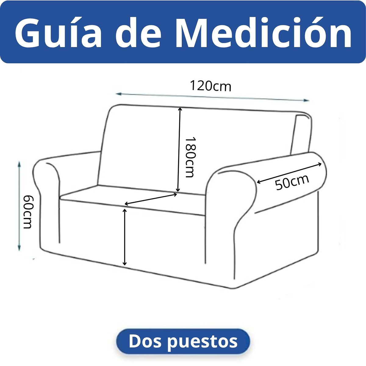 Protector de Sofá Elástico Azul 120x180cm Para Sofás de Dos Puestos Doble Faz
