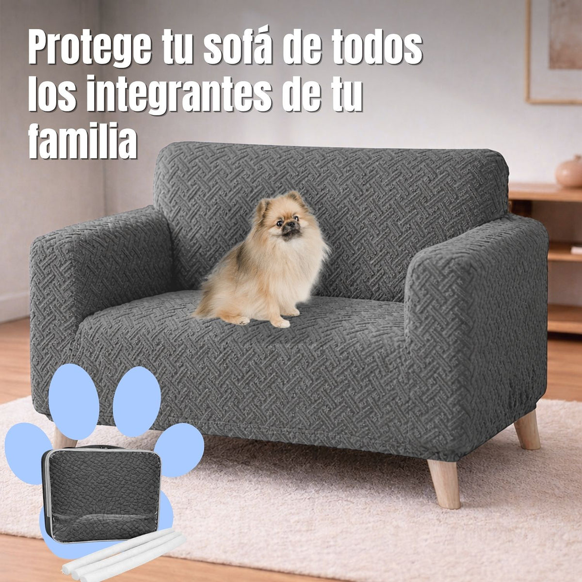 Protector de Sofá Elástico Gris 120x180cm Para Sofás de Dos Puestos Doble Faz