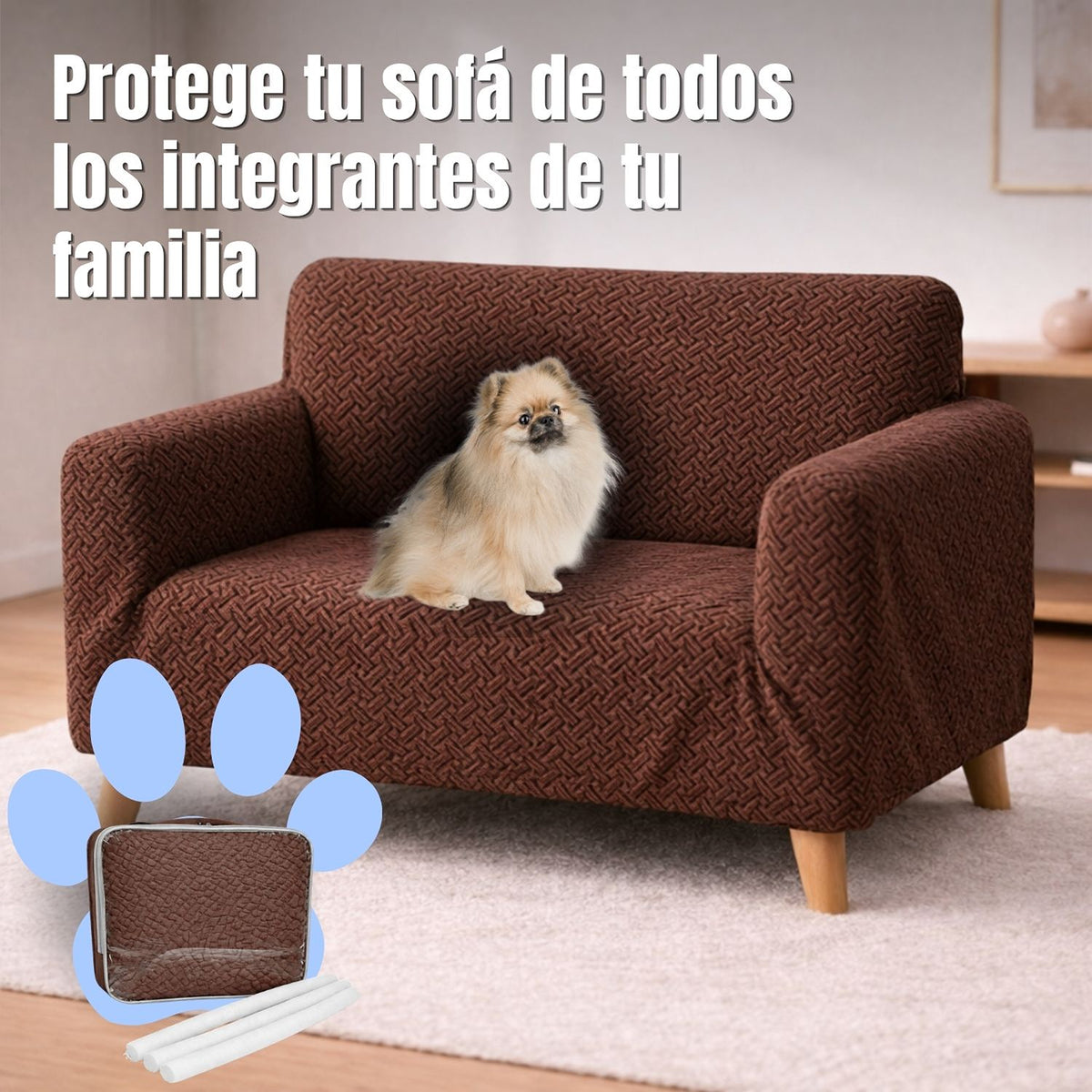 Protector de Sofá Elástico Cafe 120x180cm Para Sofás de Dos Puestos Doble Faz