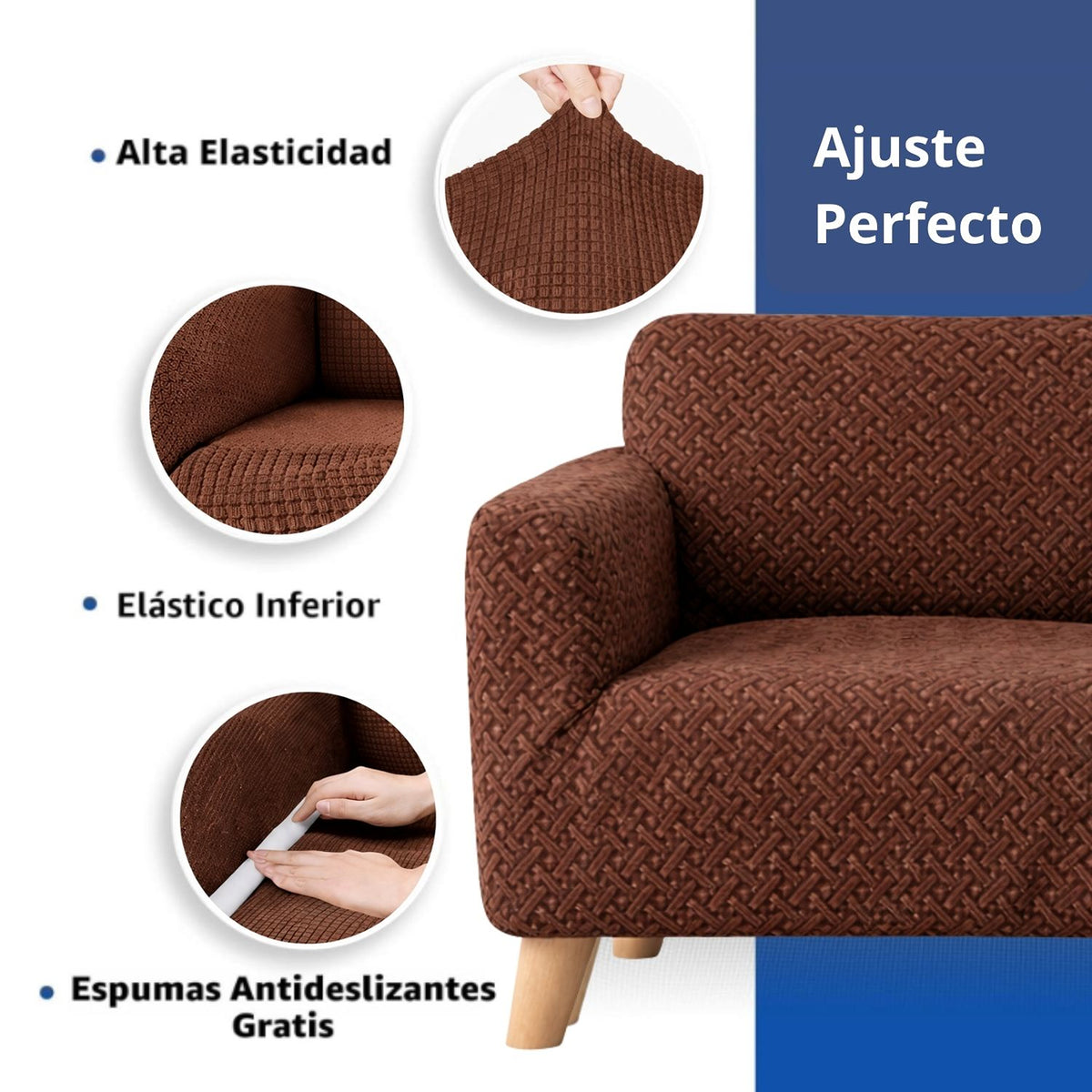 Protector de Sofá Elástico Cafe 120x180cm Para Sofás de Dos Puestos Doble Faz