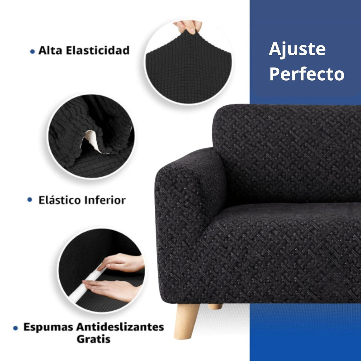 Protector de Sofá Elástico Negro 120x180cm Para Sofás de Dos Puestos Doble Faz