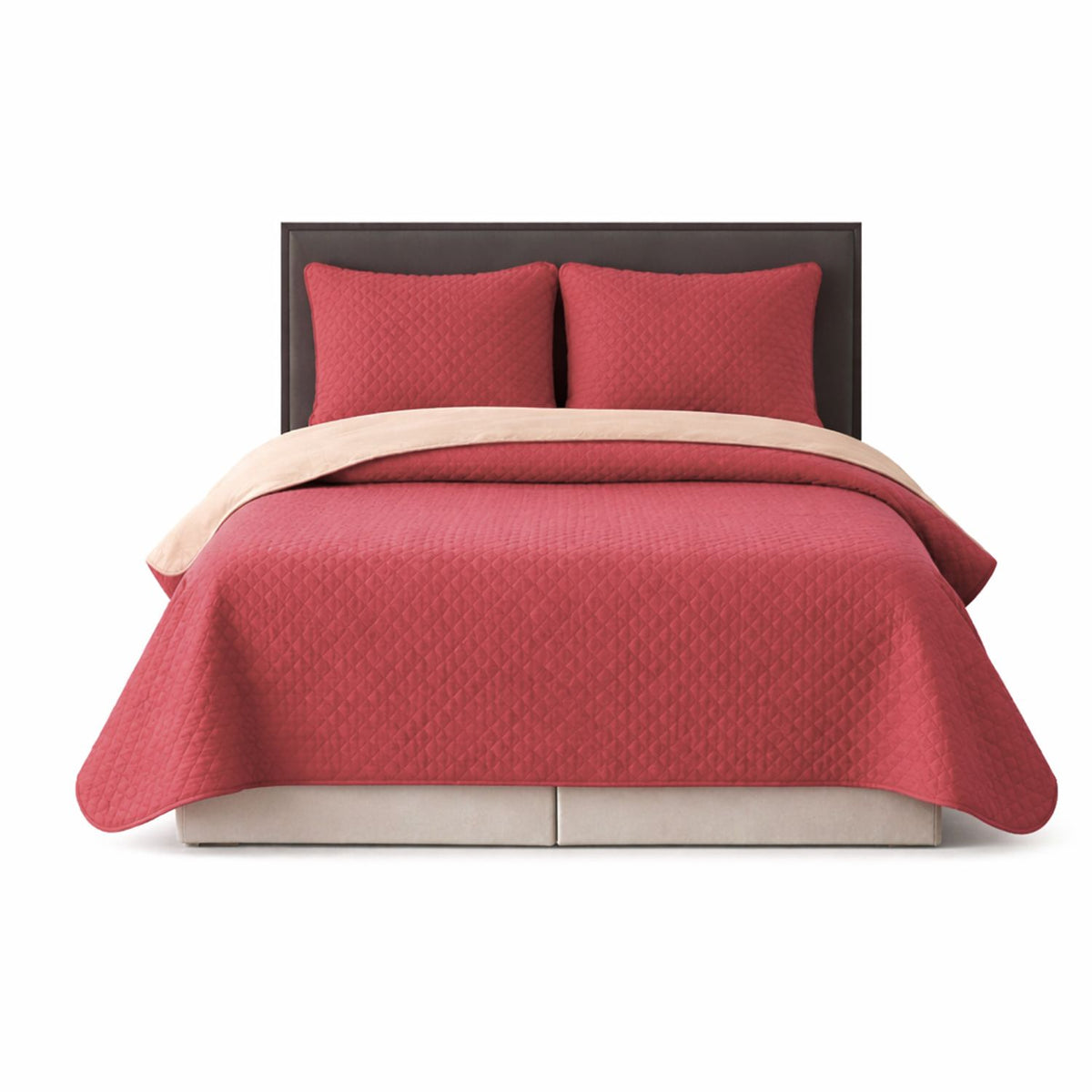 Colcha Doble Faz Camel y Palo de Rosa 260x230cm para Colchón King 200 X 200 Cm Sin Acolchado Sin Relleno Fondo Entero