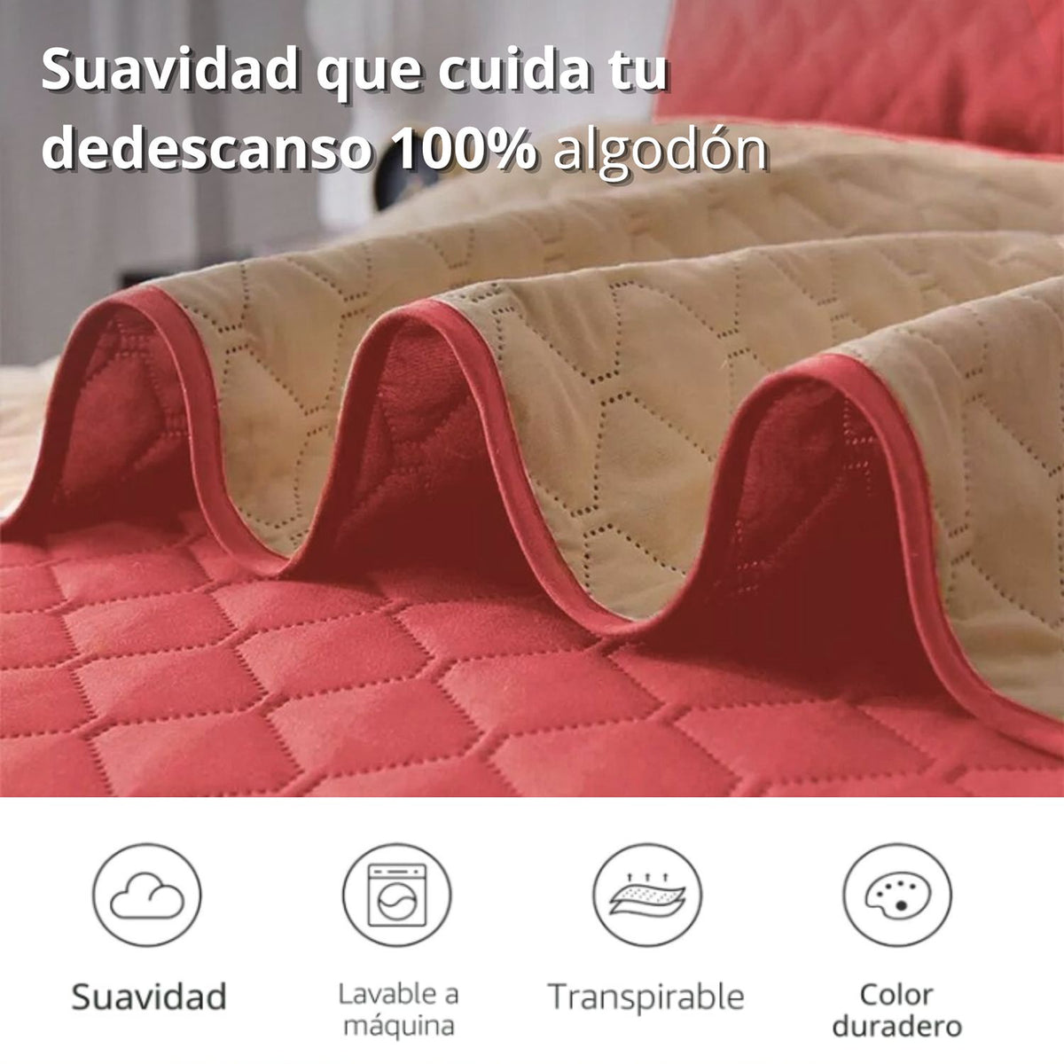 Colcha Doble Faz Camel y Palo de Rosa 260x230cm para Colchón King 200 X 200 Cm Sin Acolchado Sin Relleno Fondo Entero