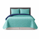 Colcha Doble Faz Verde y Azul 260x230cm para Colchón King 200 X 200 Cm Sin Acolchado Sin Relleno Fondo Entero