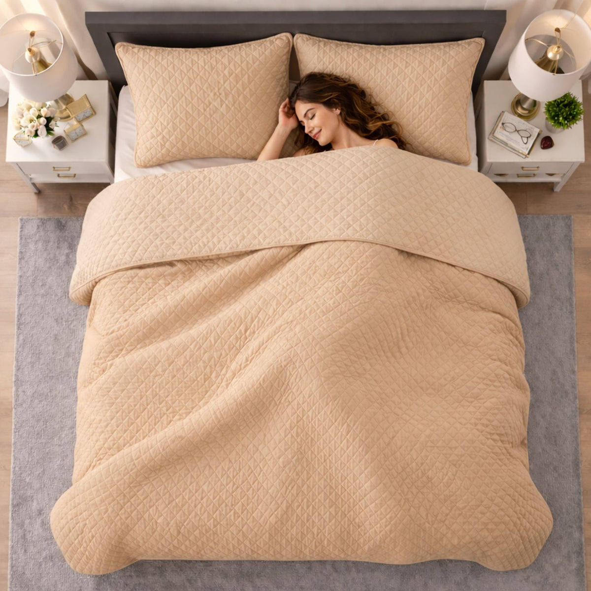 Colcha Beige 160x220cm para Colchón Sencillo 100 X 190 Cm Sin Acolchado Sin Relleno Fondo Entero