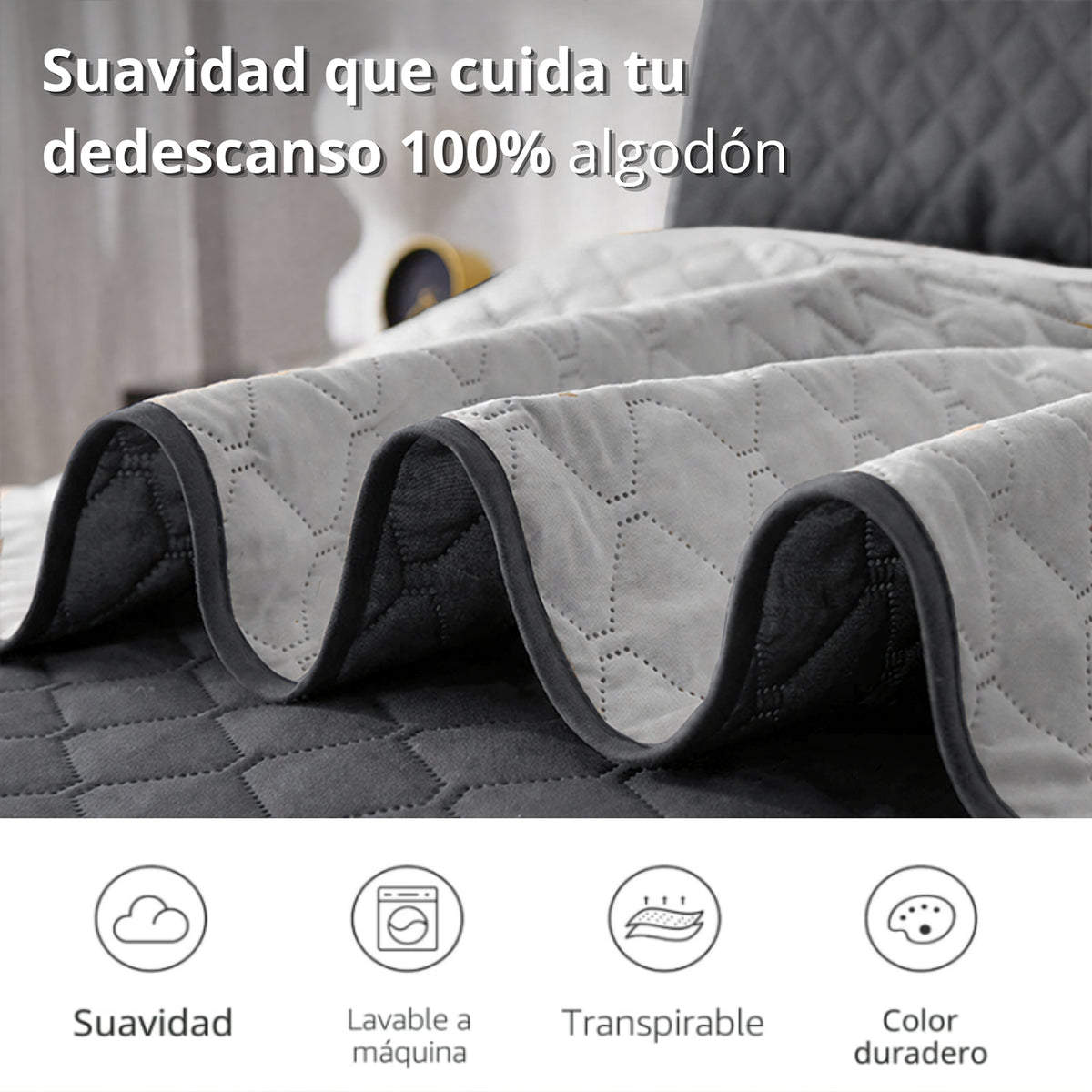 Colcha Doble Faz Gris 160x220cm para Colchón Sencillo 100 X 190 Cm Sin Acolchado Sin Relleno Fondo Entero