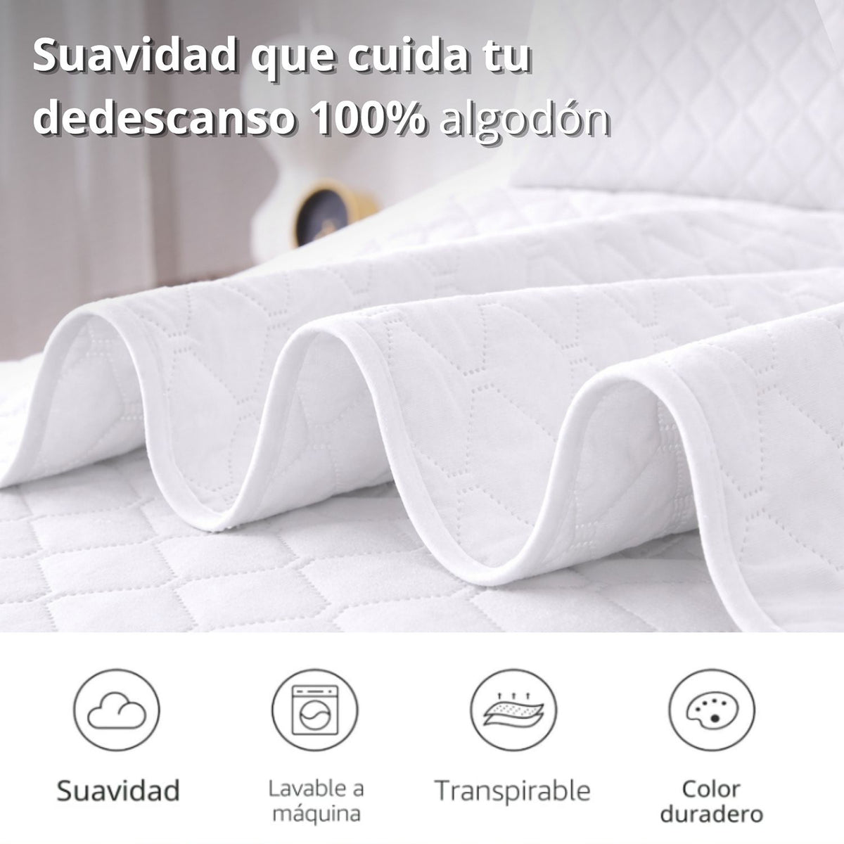 Colcha Blanco 180x220cm para Colchón Semidoble 120 X 190 Cm Sin Acolchado Sin Relleno Fondo Entero