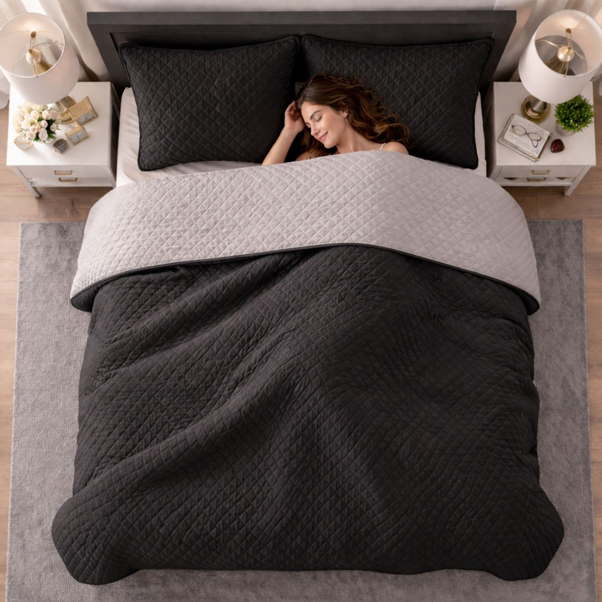 Colcha Doble Faz Negro y Blanco 180x220cm para Colchón Semidoble 120 X 190 Cm Sin Acolchado Sin Relleno Fondo Entero