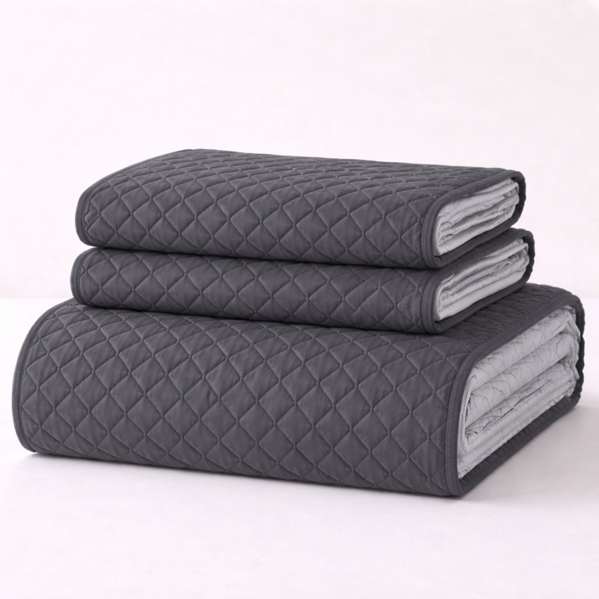 Colcha Doble Faz Gris y Gris Oscuro 200x220cm para Colchón Doble 140 X 190 Cm Sin Acolchado Sin Relleno Fondo Entero