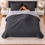 Colcha Doble Faz Gris y Gris Oscuro 200x220cm para Colchón Doble 140 X 190 Cm Sin Acolchado Sin Relleno Fondo Entero