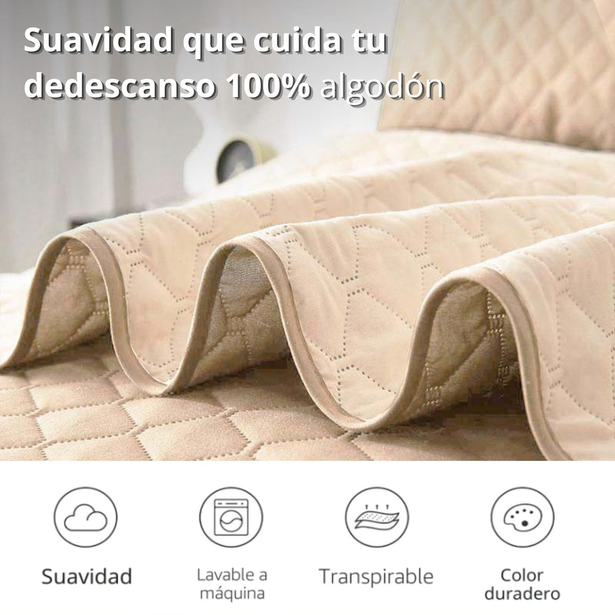 Colcha Beige 220x220cm para Colchón Queen 160 X 190 Cm Sin Acolchado Sin Relleno Fondo Entero