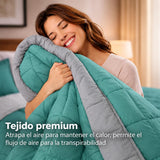 Edredon Doble Faz Verde y Gris 260x230cm para Colchón King 200 X 200 Cm Semiacolchado Sin Relleno Fondo Entero