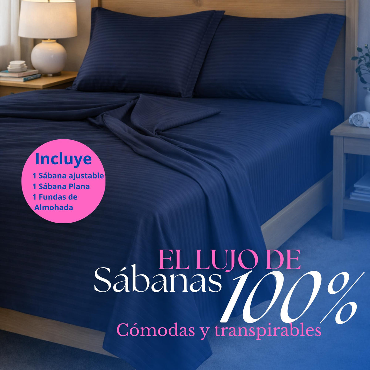 Juego de Sábanas Azul para Colchón Sencillo 100 X 190 Cm Fondo Entero Con Elastico para la Sábana