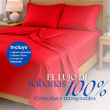 Juego de Sábanas Rojo para Colchón Semidoble 120 X 190 Cm Fondo Entero Con Elastico para la Sábana