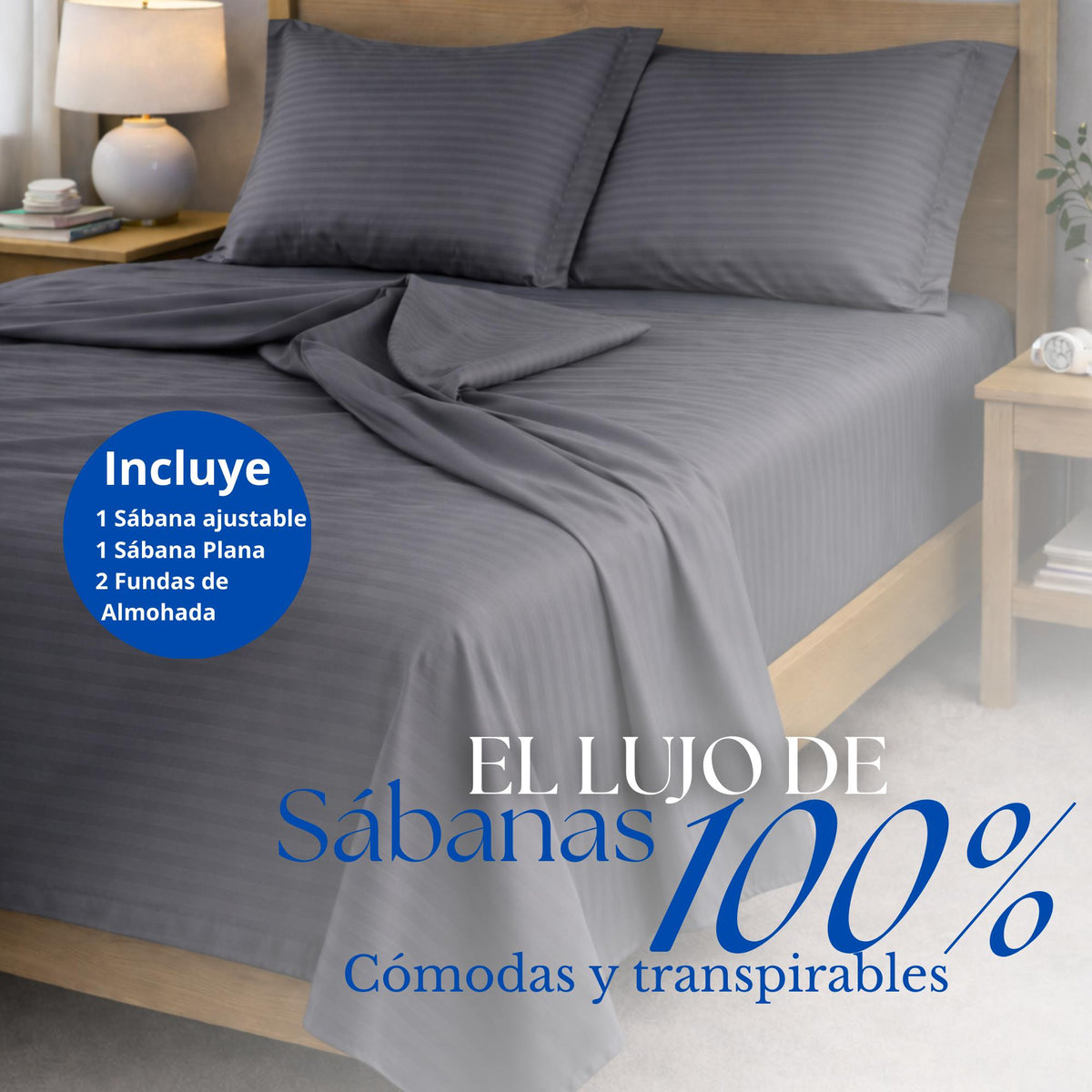 Juego de Sábanas Gris para Colchón Doble 140 X 190 Cm Fondo Entero Con Elastico para la Sábana