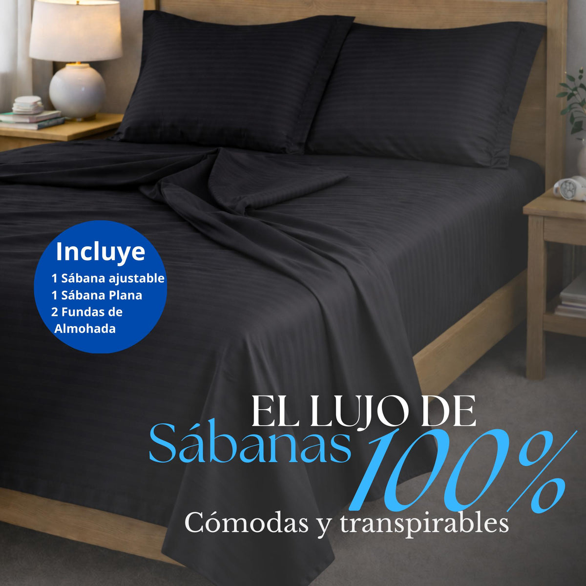 Juego de Sábanas Negra para Colchón Doble 140 X 190 Cm Fondo Entero Con Elastico para la Sábana