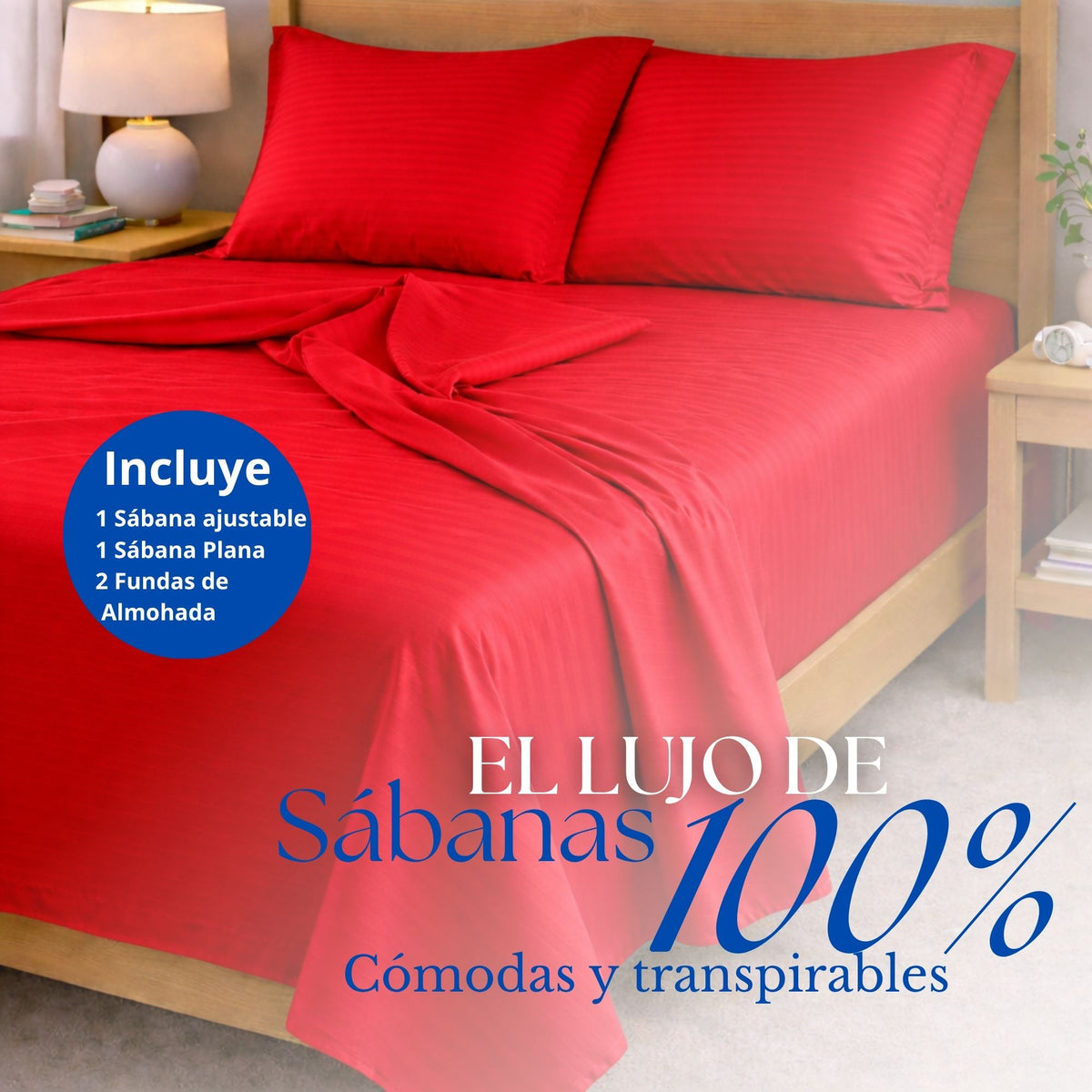 Juego de Sábanas Rojo para Colchón Doble 140 X 190 Cm Fondo Entero Con Elastico para la Sábana