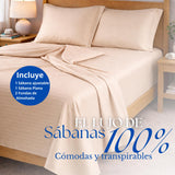 Juego de Sábanas Beige para Colchón Queen 160 X 190 Cm Fondo Entero Con Elastico para la Sábana