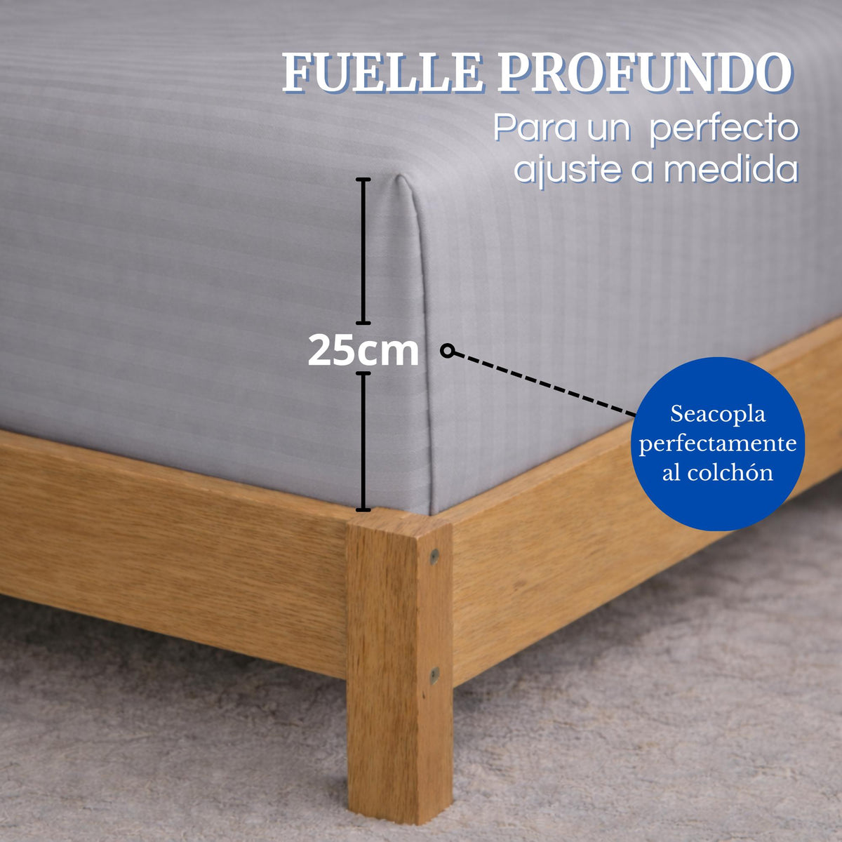 Juego de Sábanas Gris para Colchón Queen 160 X 190 Cm Fondo Entero Con Elastico para la Sábana