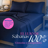Juego de Sábanas Azul para Colchón King 200 X 200 Cm Fondo Entero Con Elastico para la Sábana