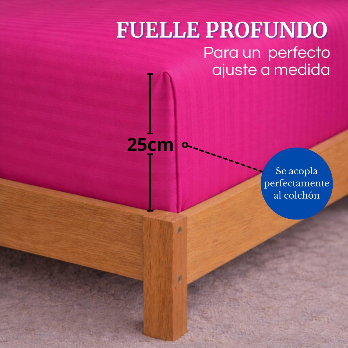 Juego de Sábanas Fucsia para Colchón King 200 X 200 Cm Fondo Entero Con Elastico para la Sábana