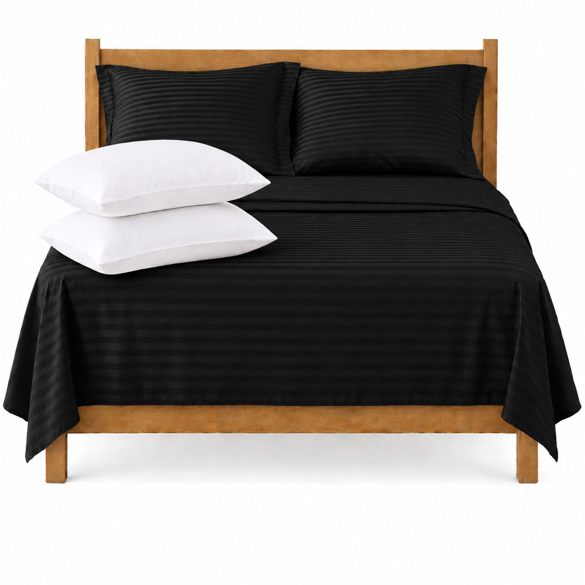 Combo Juego de Sábanas y Almohada Negro para Colchón Sencillo 100 X 190 Cm Fondo Entero Con Elastico para la Sábana