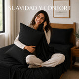 Combo Juego de Sábanas y Almohada Negro para Colchón Sencillo 100 X 190 Cm Fondo Entero Con Elastico para la Sábana